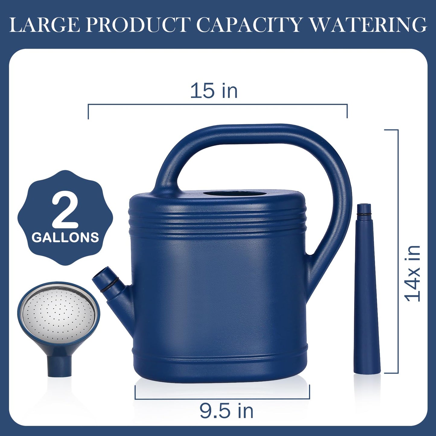 2 Gallon Watering Can for Indoor Plants, Garden Watering Cans for Outdoor Plant House Flower, Modern Plant Watering Can Large Long Spout with Sprinkler Head