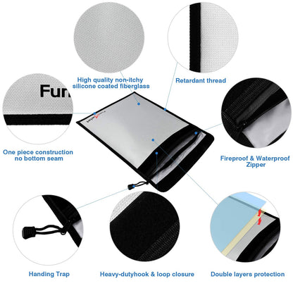 Fireproof Waterproof Money Document Bag - 3 Pack Safe Upgraded Zipper Bags, Fire & Water Resistant Storage Organizer Pouch for A4 A5 Documents Holder,File,Cash,Jewelry,Passport,Tablet,Laptop (Gray)