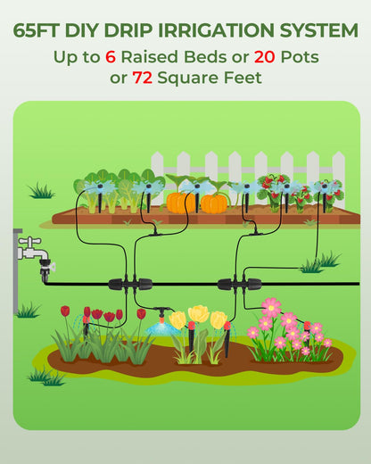 Drip Irrigation System for Watering Garden: 65FT Hydroponic Misting Device Kit with Tubing Hose for Potted Plants Outdoor Indoor Greenhouse Patio Raised Growing Flower Bed Lawn Tree