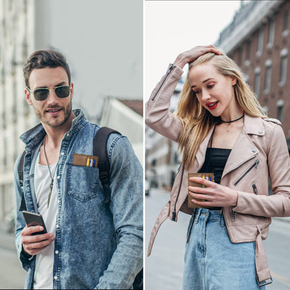 URAQT Credit Card Holder Wallet, RFID Blocking Leather Ultra Slim Wallet, Thin Minimalist Credit Card Case Card Protector, Front Pocket Wallets for Men, Women - 6 Card Slots and 1 Pockets (Brown)