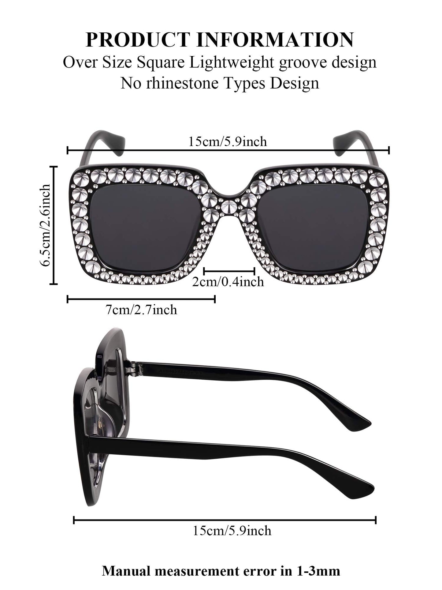 Frienda 1 Pcs Retro Disco Sunglasses Women Rhinestone Bling Glasses Girl Oversize Glitter Sunglasses 70s Disco Accessories(Black)