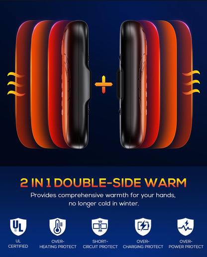 Hand Warmers Rechargeable, 2 Pack 6000mAh Electric Portable Heater, 20 Hrs Long Heating Hot Pockets Hand Warmer, Hunting Gear, Gifts for Women, Men, Raynauds, Camping, Golf, Outdoors (Black Pro)
