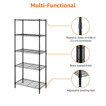 Amazon Basics 3-Shelf Adjustable Heavy Duty Steel Wire Rack Storage Shelving Organizer for Kitchen, Garage, 23.2" L x 13.4" W x 30" H, Black