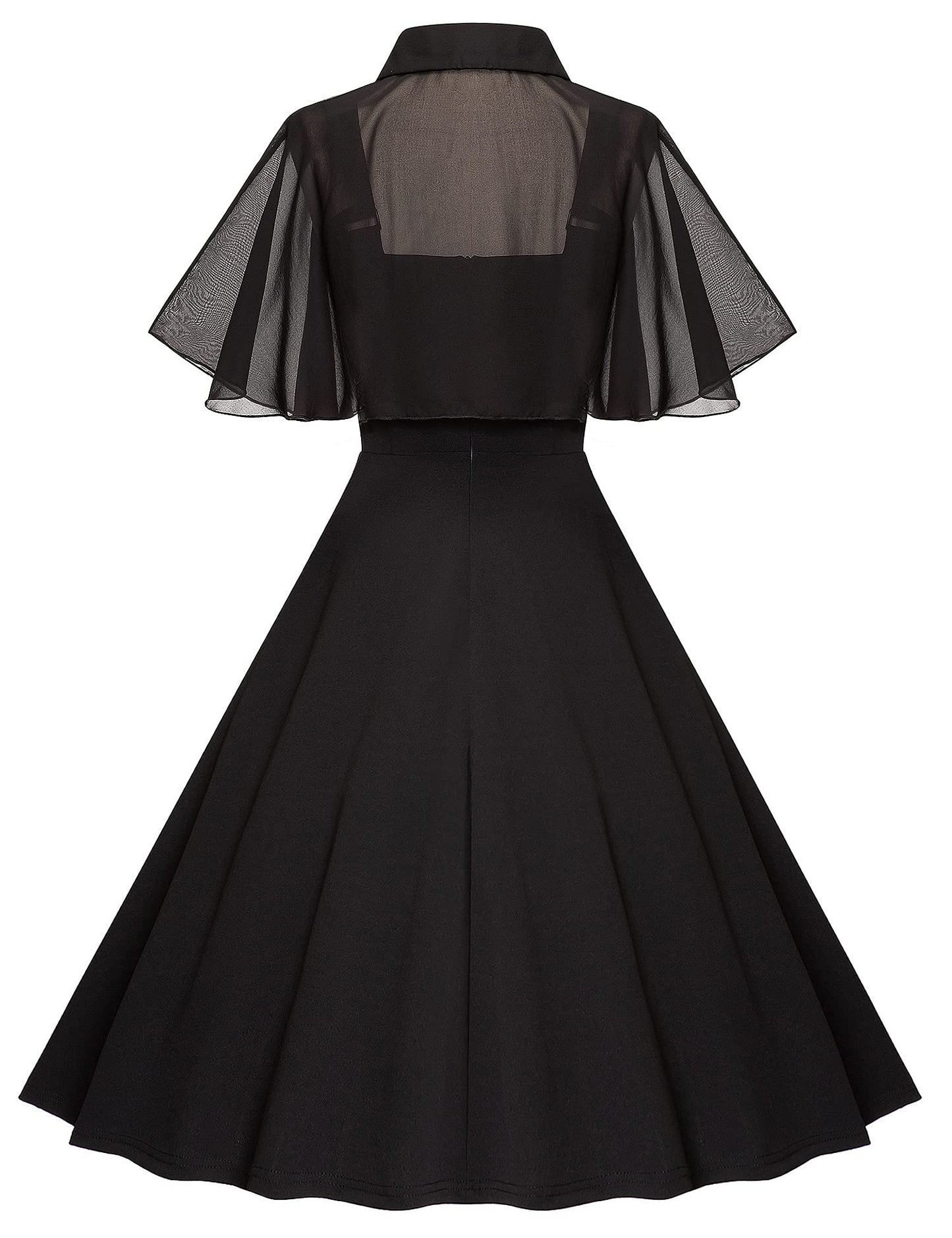 Milreason 1950s Dresses for Women Vintage Goth Swing Cocktail Dress with Pockets and Chiffon Shawl Black