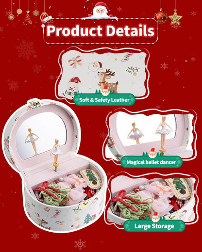 Vlando Christmas Gifts for Girl, Musical Jewelry Box for Girls, Small Kid Music Box with Ballerina, Gifts for Girls Kids - Christmas White