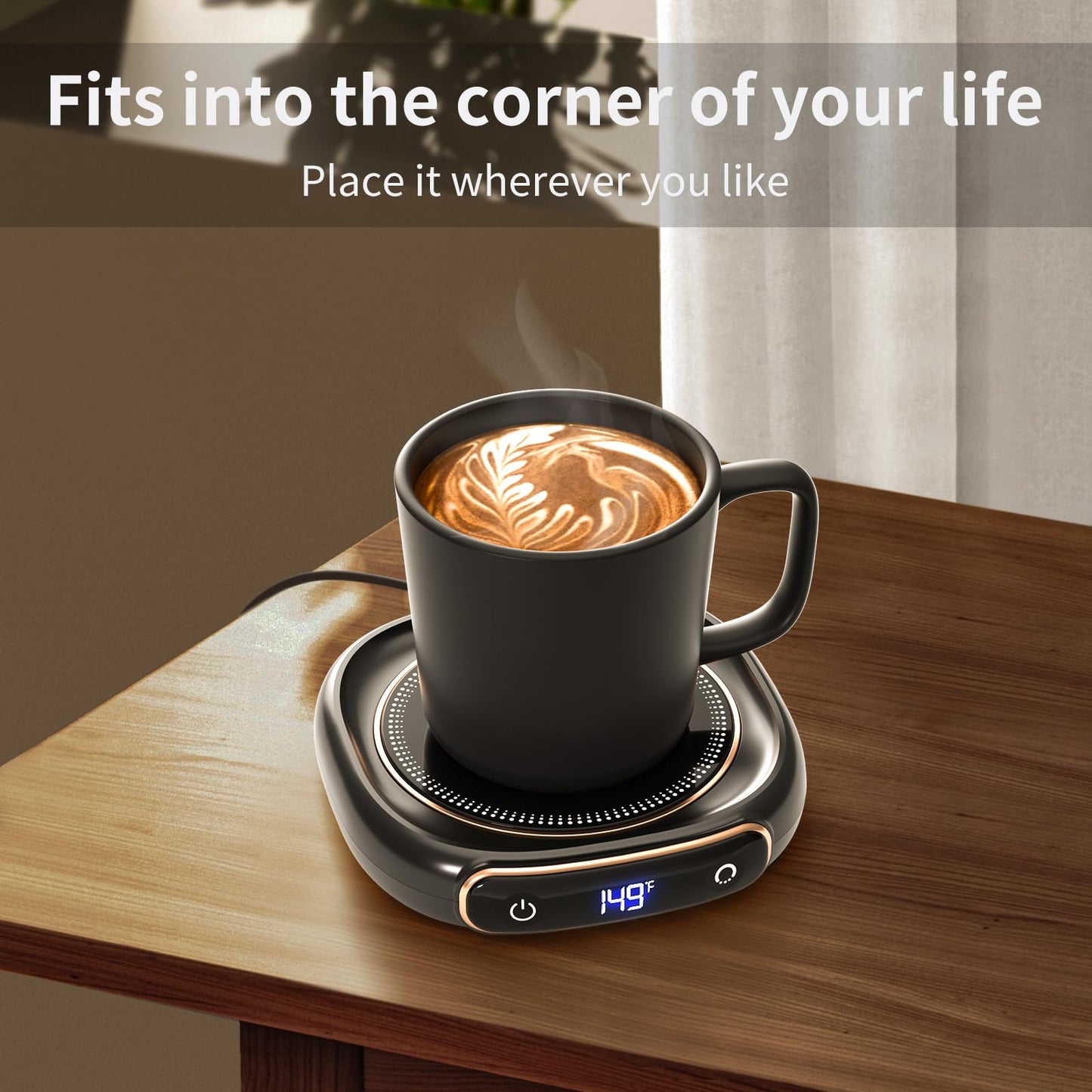 Lerat Coffee Mug Warmer & Mug Set for Desk, Electric Coffee Cup Warmer with Auto Shut Off, 3 Temperature Setting Smart Cup Warmer for Heating Coffee, Milk, Beverage, Candle Jar (Black), 12oz