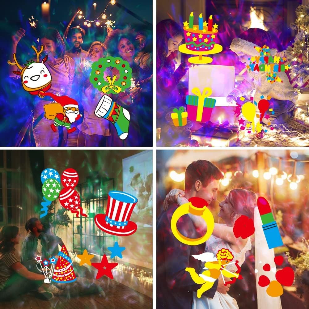 Halloween Slide Show Outdoor Holiday Projector, 2 in 1 Water Wave Outside Projector Lights Christmas with Dynamic 16 HD Patterns for House, Garden, Yard, Xmas, New Year, Thanksgiving Day