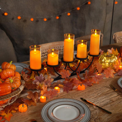 Homemory Halloween Orange Flameless Candles, Battery Operated LED Candles with Remote and Timer, Candles for Halloween Decoration, Fall, Harvest Festival, Set of 5