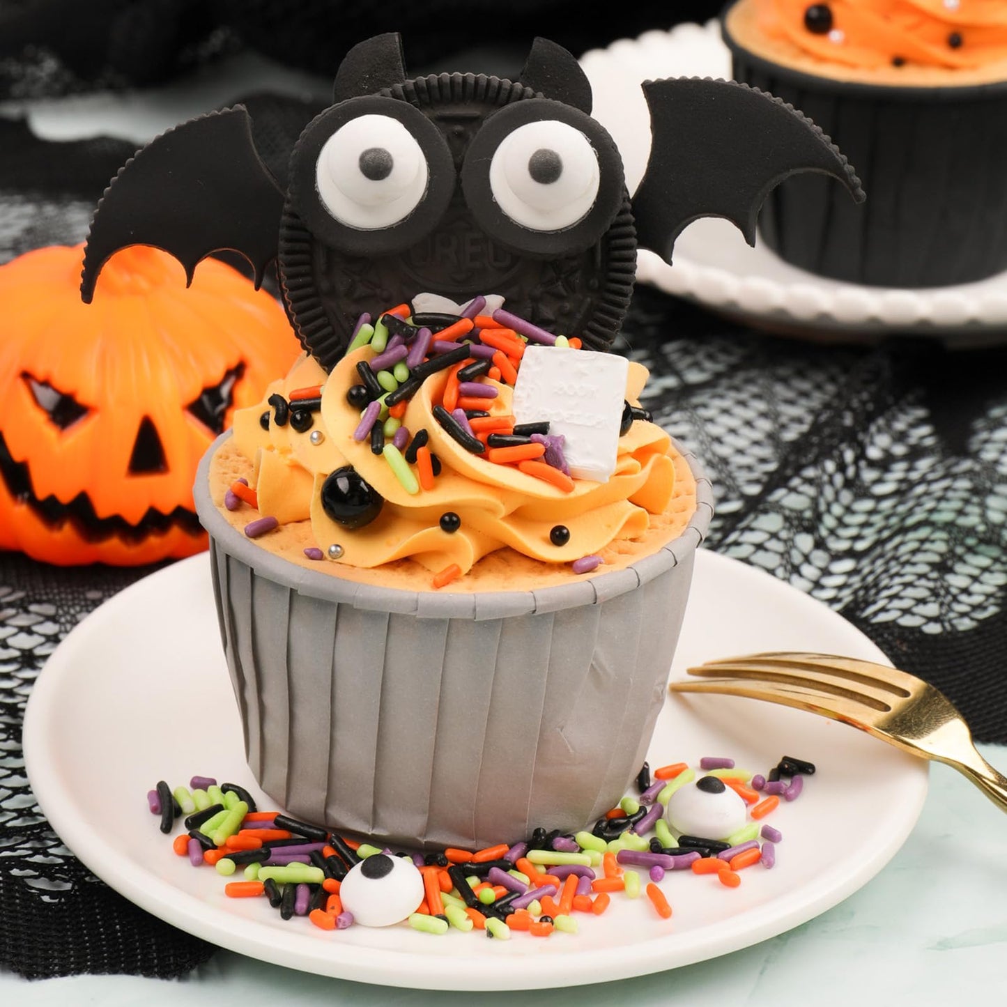 Halloween Sprinkles Edible for Cake Decorating, 8Oz Fall Sprinkles with Black Orange Purple Nonpareils and Jimmies, Eyeball, Black Sugar and Orange Pumpkin for Cupcakes Cookie Ice Cream Baking Topping