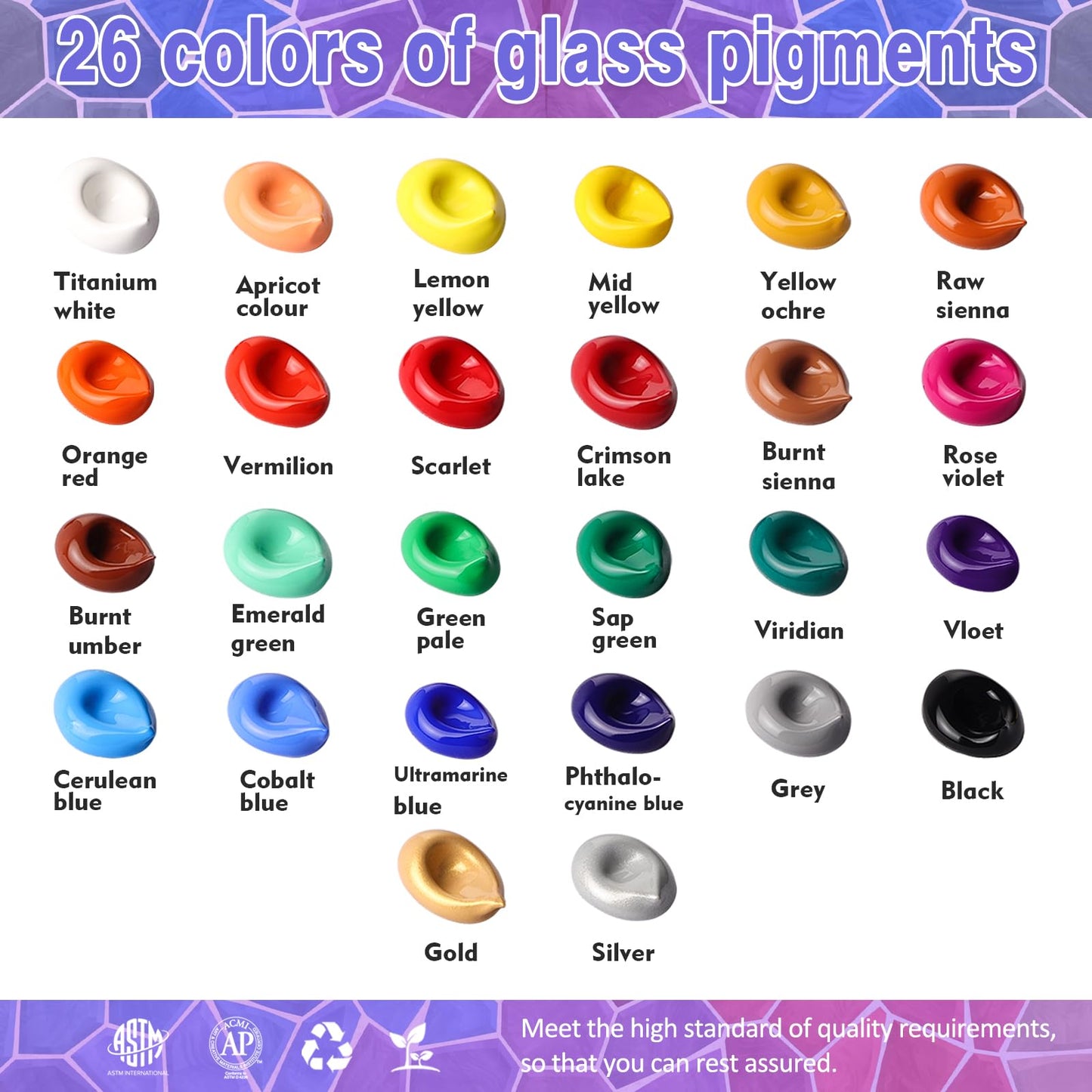 Colorful Stain Glass Paint Set with 6 Brushes, 1 Palette & 1 Sponge, 26 Colors Waterproof Permanent Glass Painting Kit for Arts on Wine Glasses,Bottle and Windows