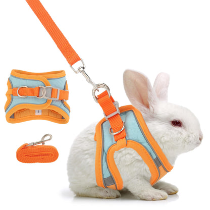 Filhome Adjustable Rabbit Harness and Leash Set Double Buckle with Reflective Strips Soft Bunny Breathable Vest Harness for Kitten Ferret Pig Puppy Small Animal Walking Accessories