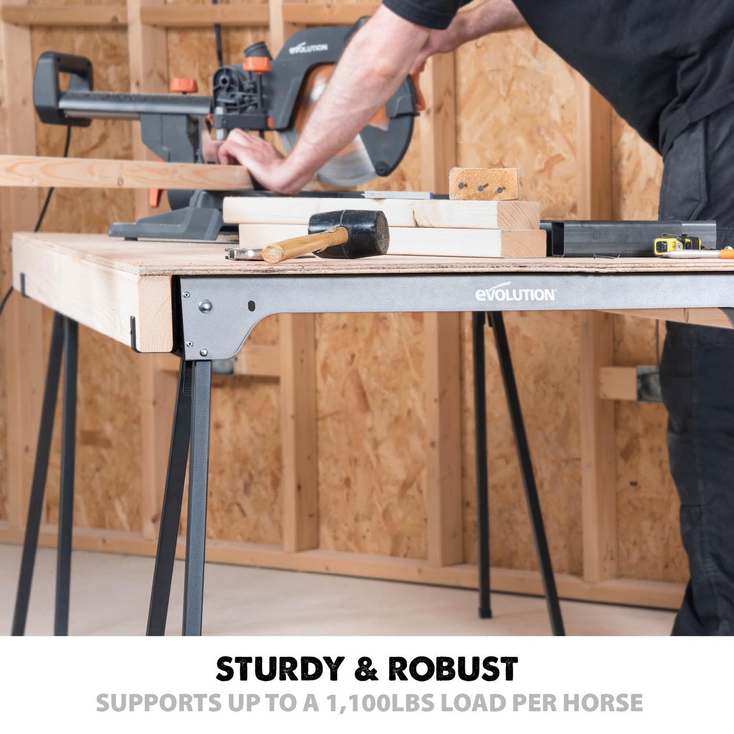 Evolution Power Tools Compact Folding Saw Horses Twin Pack (Aka Saw Bench, Sawhorse Pair) - Supports Up to 500KG - Lightweight & Portable (EVOSH1)