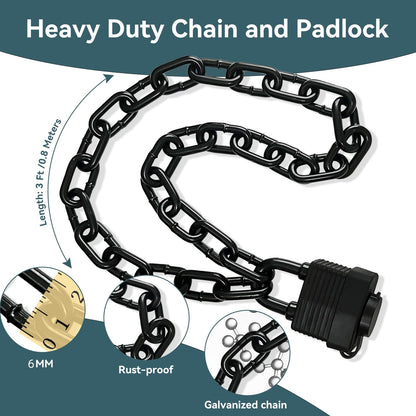 Heavy Duty Weather-Resistant Padlock with Chain, Anti-Theft Advanced Hardened Security Chain Lock for Fences, Backyard Gates, Motorcycles, Bicycles, Outdoor Furniture (Lock+Chain)