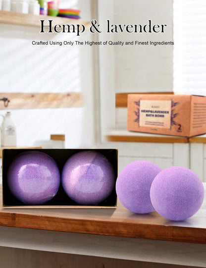 kastu Bath Bombs,2 Pack Fizzy Spa Gift Natural Hemp Oil Extract and Lavender Essential Oils Bath for Moisturizing Dry Skin,Relaxing,Bubble Bath for Gifts Idea for Men Women