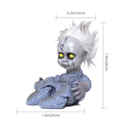 EVAPLUS 11inch Halloween Haunted House Crying Baby Terror Decoration Toy, Animatronic Roaming Creepy Doll Halloween Decoration,Haunted Sound Activated Holiday Prop with Battery Operated Control