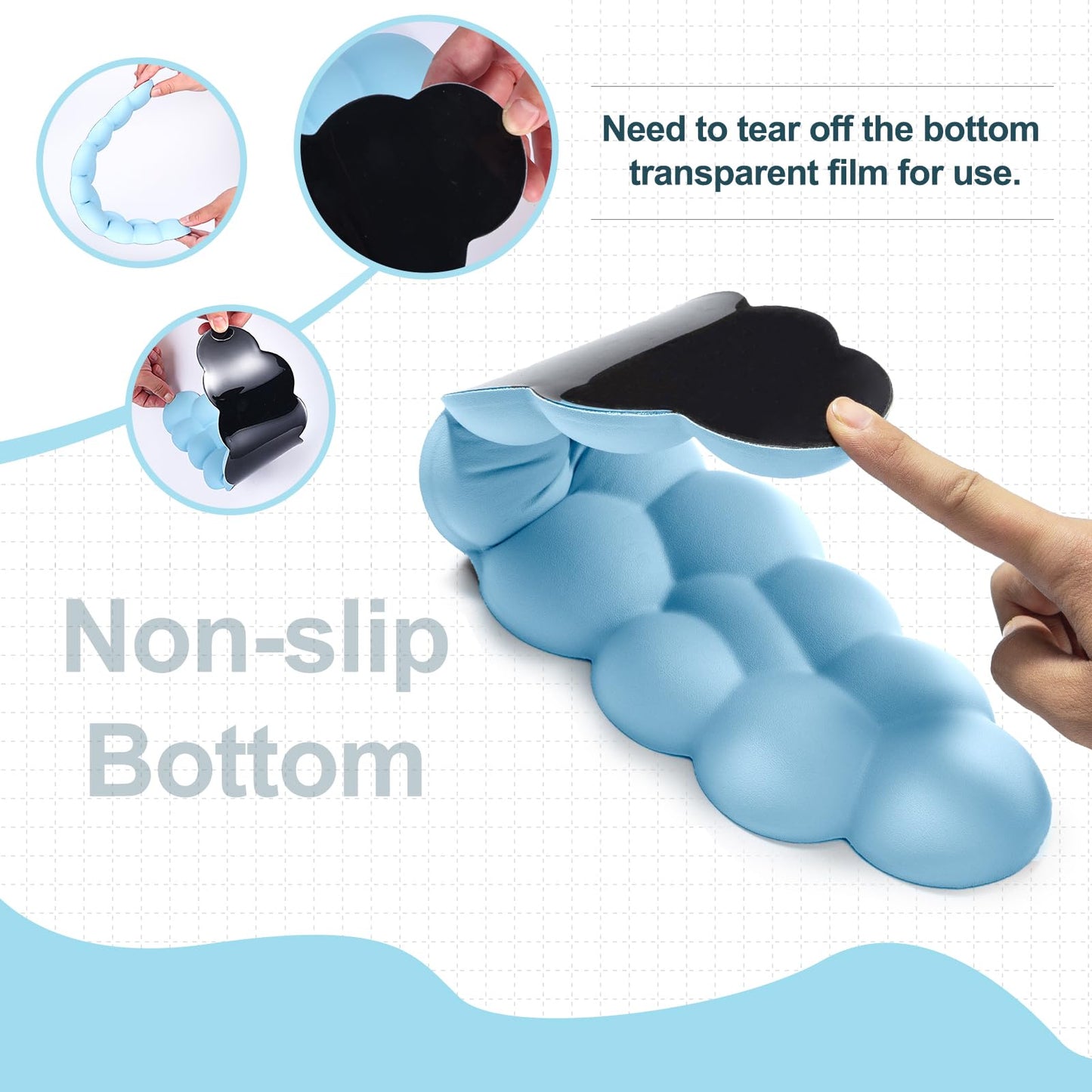 Leolee Keyboard Cloud Wrist Rest, Blue Cloud Wrist Rest with Leather Surface Memory Foam Non-Slip Base Cloud Palm Rest for Relieve Wrist & Arm Pain for PC Gaming/Office/Computer/Laptop