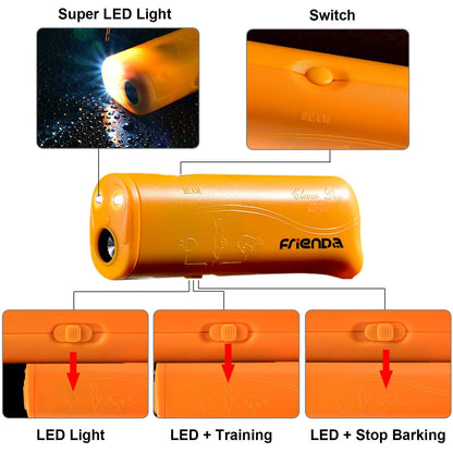 Frienda LED Ultrasonic Dog Trainer Device 3 in 1 Stop Barking Stop Bark Handheld Dog Training Device (Yellow)