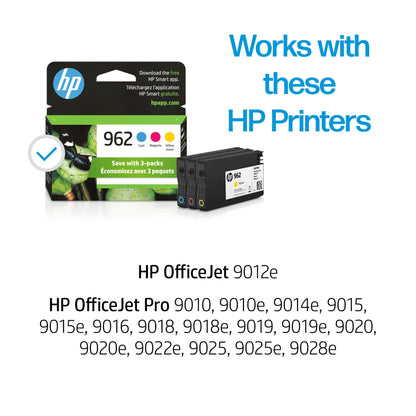 HP 962 Cyan, Magenta, Yellow Ink Cartridges for HP Printers | Works with Printer Series: OfficeJet 9010, 9020 | Eligible for Instant Ink | 3YP00AN