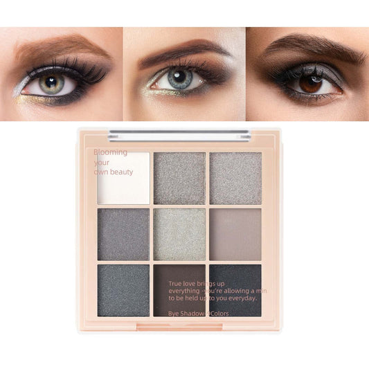 9 Color Matte & Shimmer Eyeshadow Palette, Waterproof High Pigmented Smokey and Cool-Toned Shadows in Black Gray Silver and White, Makeup Palette for Smoky Gothic and Halloween Looks(Black#)