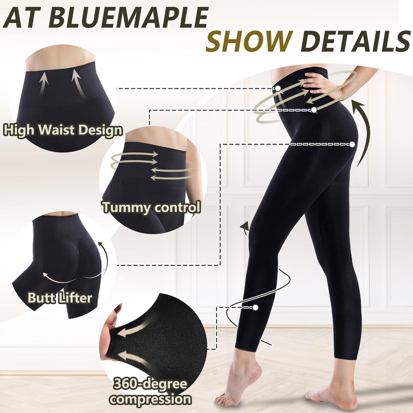+MD Shapewear for Women Tummy Control Seamless High Waisted Light Compression Footless Tights Leggings