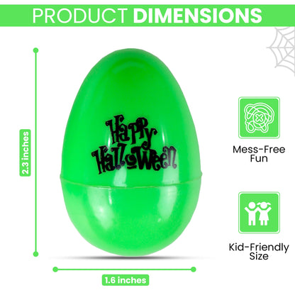 Iconikal 72-Count Halloween Eggs - Durable Plastic Holiday Treat Containers in Orange, Neon Green, and Purple Featuring 6 Different Fun Designs (2.3 x 1.6)