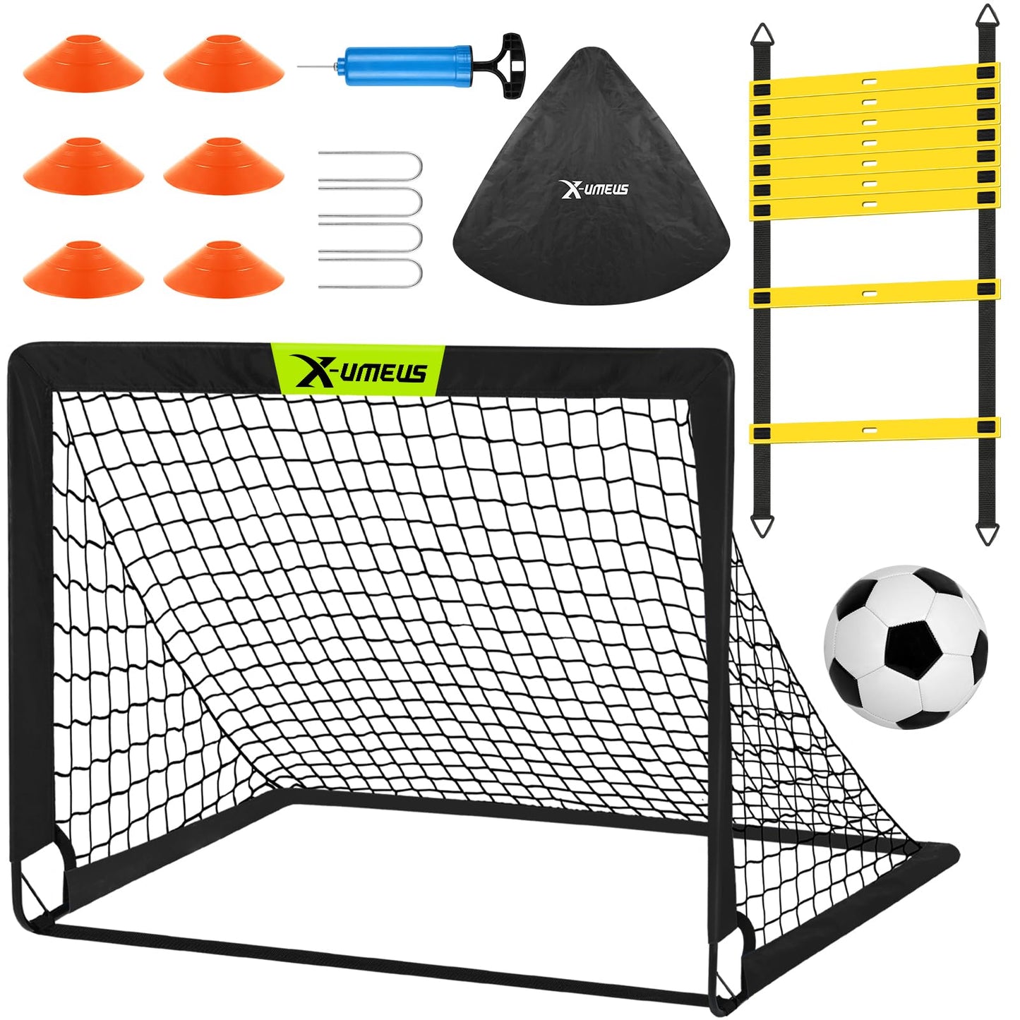 Kids Soccer Goals for Backyard, 4x3 ft Pop Up Toddler Soccer Goal Training Equipment with Soccer Ball, Agility Ladder and Cones, Portable Soccer Nets for Backyard for Kids Youth Outdoor Sports Games
