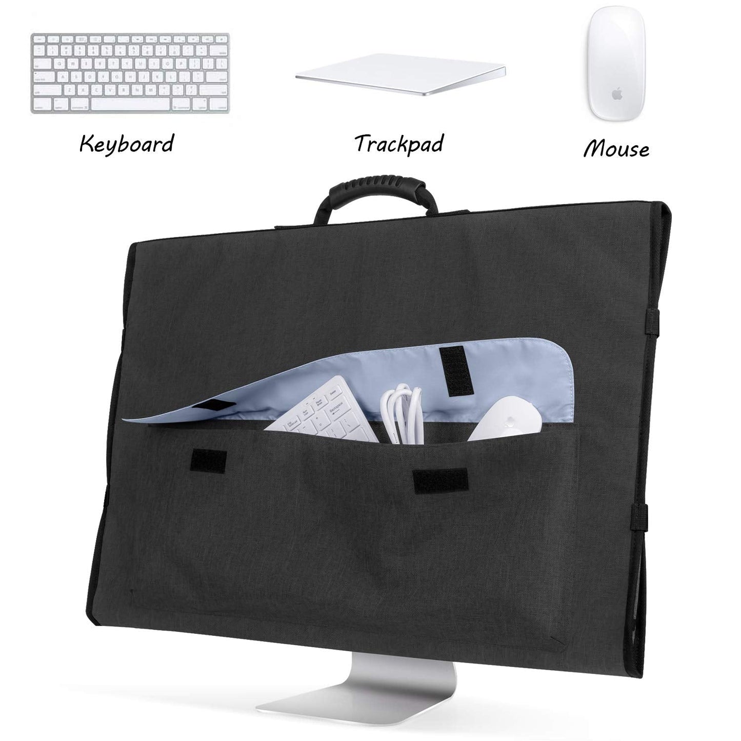 CURMIO Travel Carrying Bag Compatible for Apple 27" iMac, Protective Monitor Dust Cover for 27" LCD Screens and Accessories, Black, Patent Pending