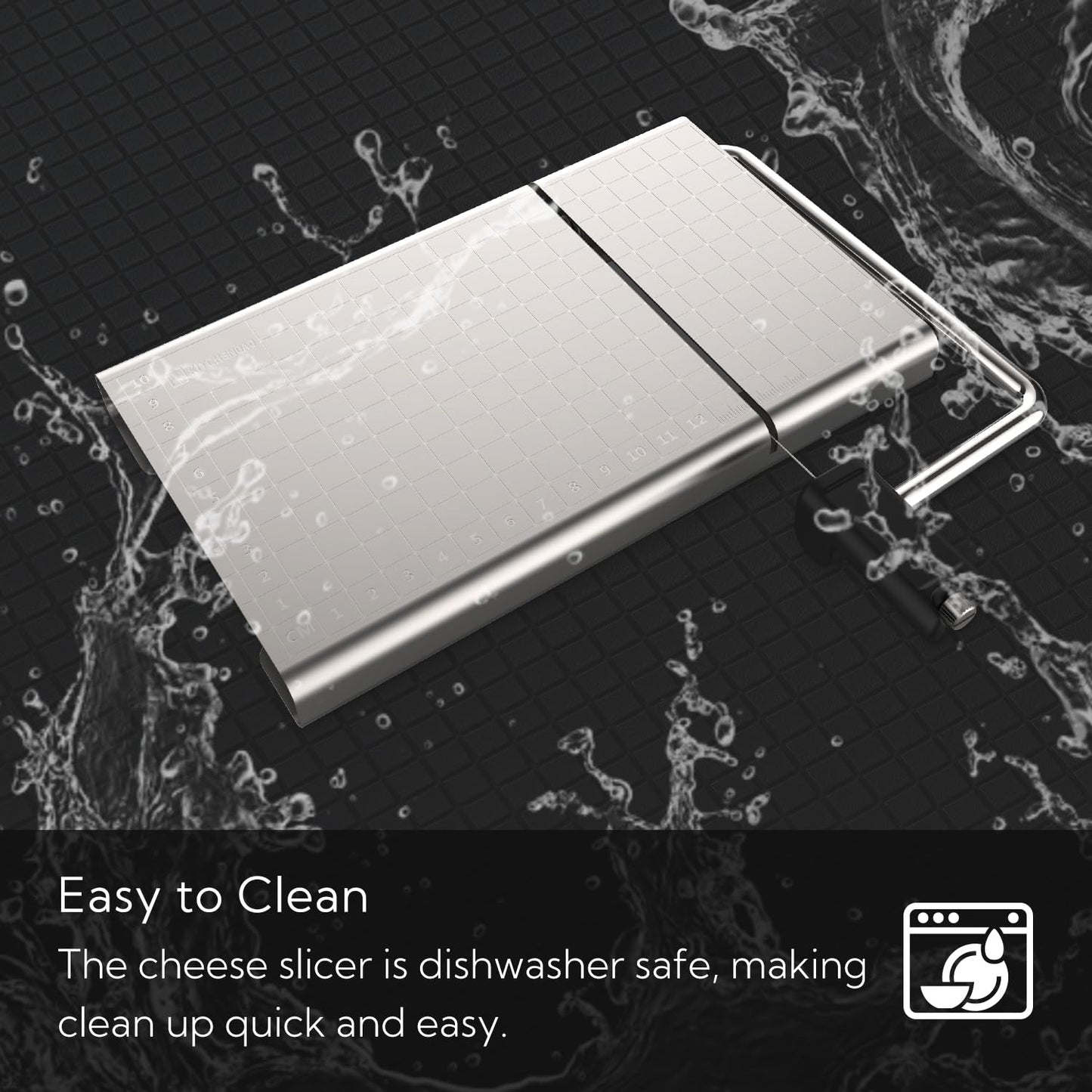 KITCHENDAO Replaceable Wire Cheese Slicer with Board and Measuring Grids,Tightness Adjustable Cheese Slicer, Stainless Steel Metal Cheese Cutter for Block Cheese, Dishwasher Safe, with 2 Extra Wires