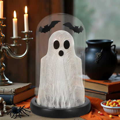 DAZONGE Halloween Decorations Indoor, Lighted Ghost in Glass Dome Cloche, Cute Spooky Halloween Ghost Decor for Tabletop Mantel Display