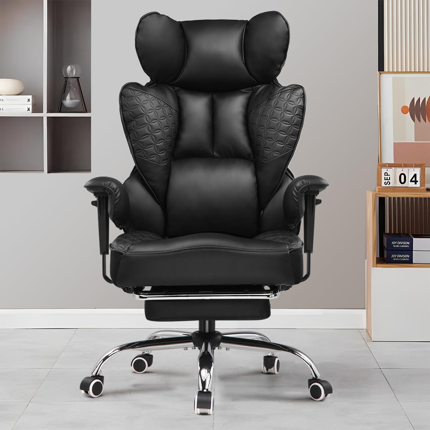 GTRACING Big and Tall Gaming Chair 400lbs Heavy Duty Office Chair with Foot Rest & Ergonomic Pocket Spring Lumbar Support, High Back 3D Saddle Shaped Cushion for Back Pain Relief, Black