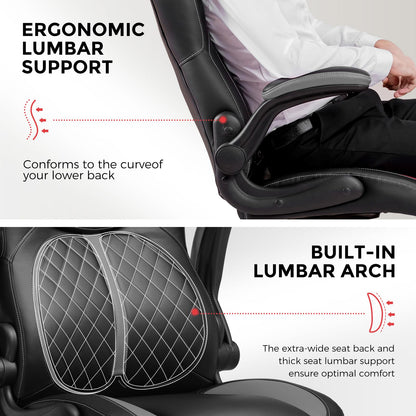 GTRACING Office Computer Gaming Chair Ergonomic Desk Chair for Adults with Lumbar Support Flip-Up Arms Adjustable Height Swivel Wheels PU Leather Executive Design for Short People Use, Gray