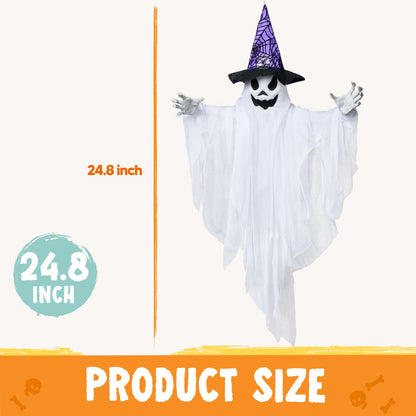 JOYIN 3 Pack 24.8" Halloween Hanging Ghost Decorations, Halloween White Flying Ghost with Hats for Haunted House Graveyard Scene, Spooky Indoor and Outdoor Decor