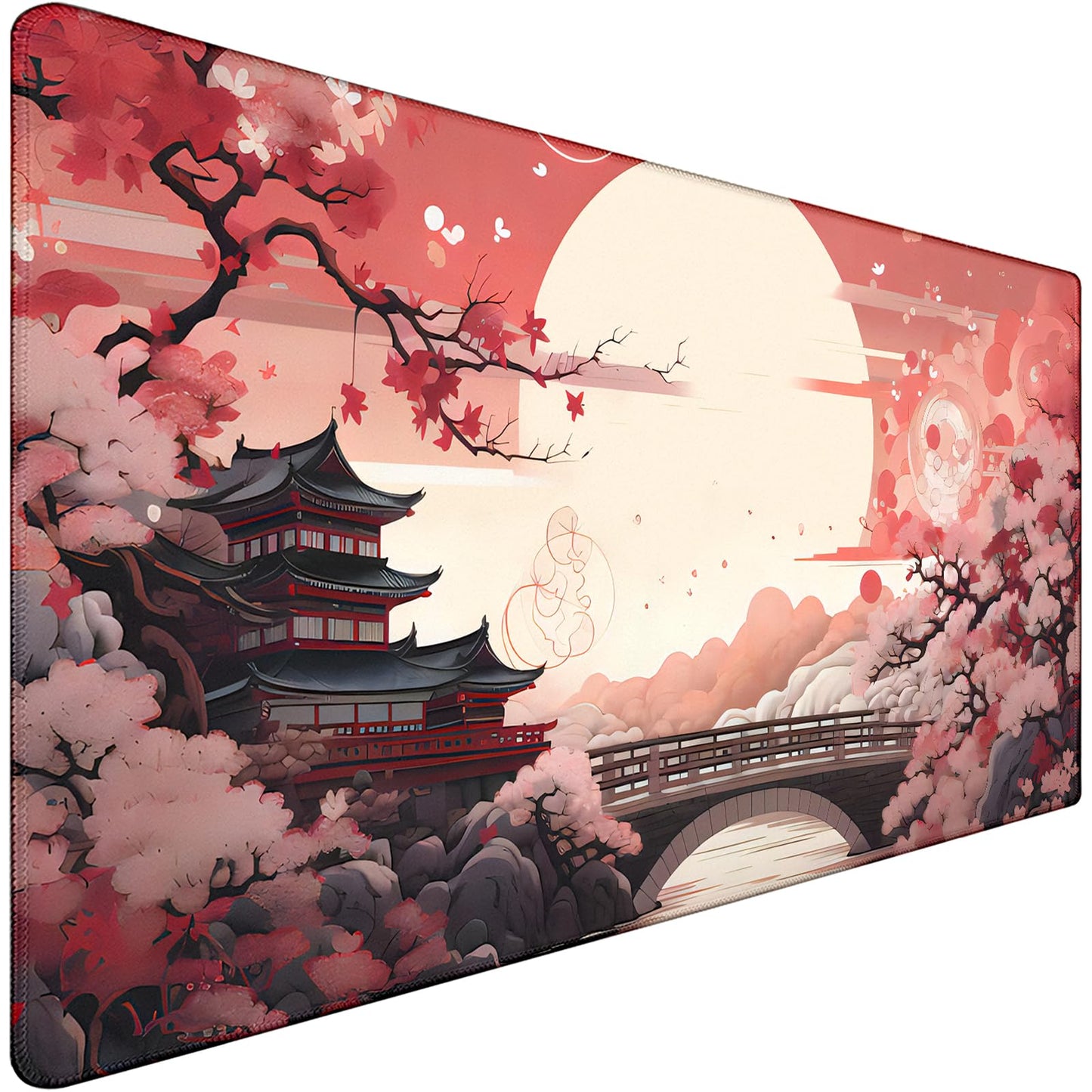 Japanese Large Gaming Mouse Pad with Stitched Edges, 31.5" x 15.7" Large Extended Computer Pad, Mouse Pad Protector with Non-Slip Waterproof Rubber Base for Laptop Office Accessories, Sunset