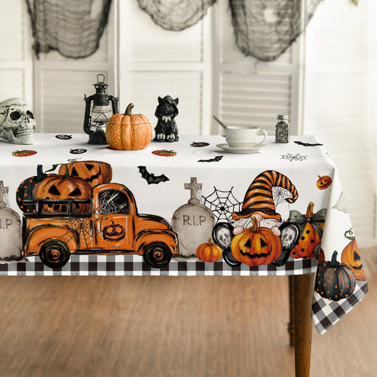 Horaldaily Halloween Tablecloth 60x84 Inch Rectangular, Ghost Pumpkin Washable Table Cover for Party Picnic Dinner Decor