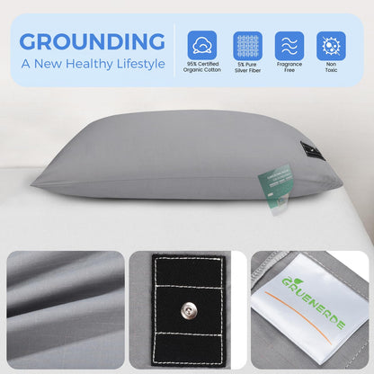Grounding Pillowcase Queen Conductive Grounding Mat with 15ft Grounding Cord 20x30in Sleep Therapy Relieve Stress Increase Energy Gray