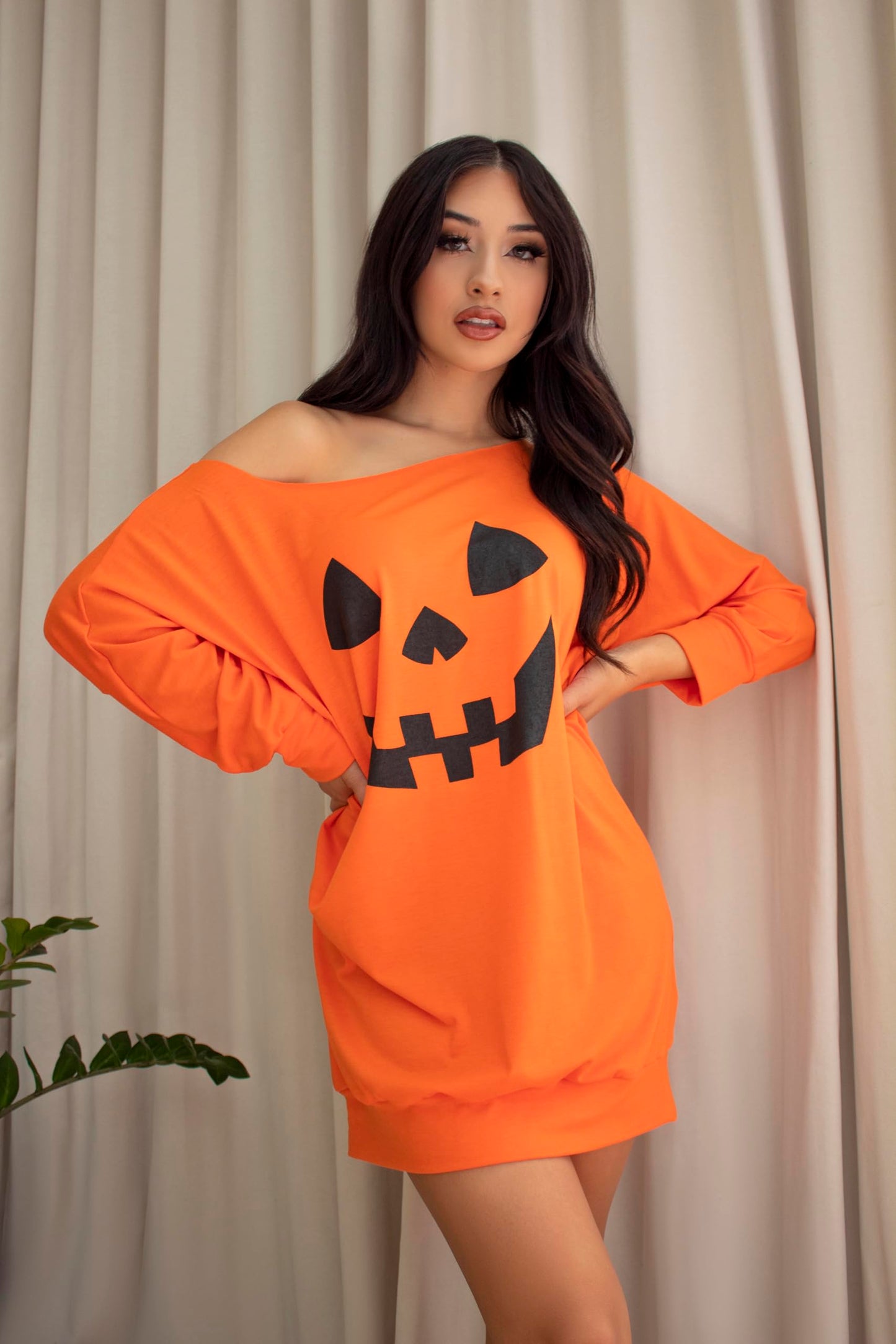 Leg Avenue Women's Casual Jersey Halloween Shirt Dress, Orange Pumpkin, X-Large