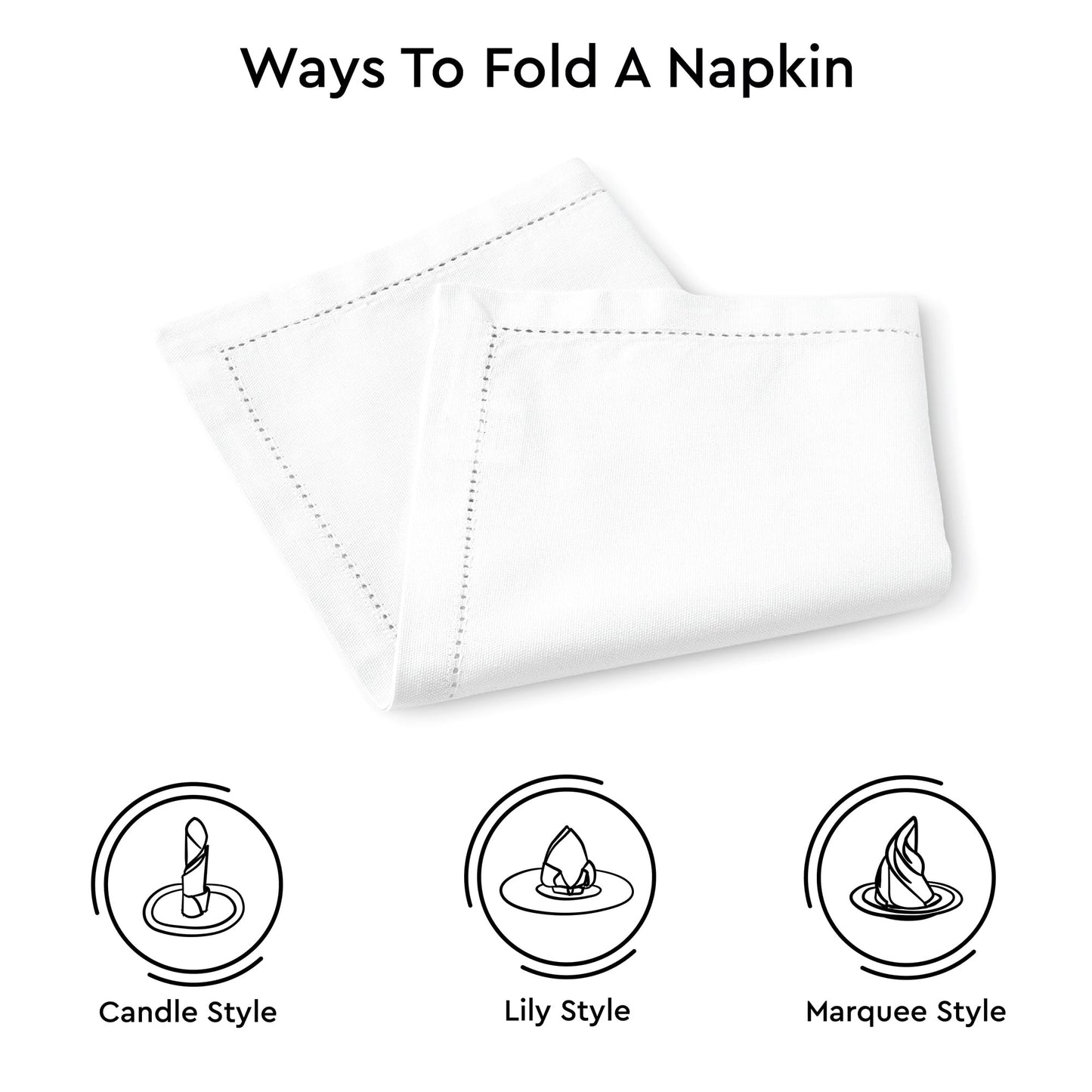 Encasa XO White Cloth Napkins Set of 4, 17"x17" | Cotton Hemstitched Design Dinner Napkins | Washable & Reusable Table Napkins for Holiday Dinners, Party, Wedding & Everyday Dining