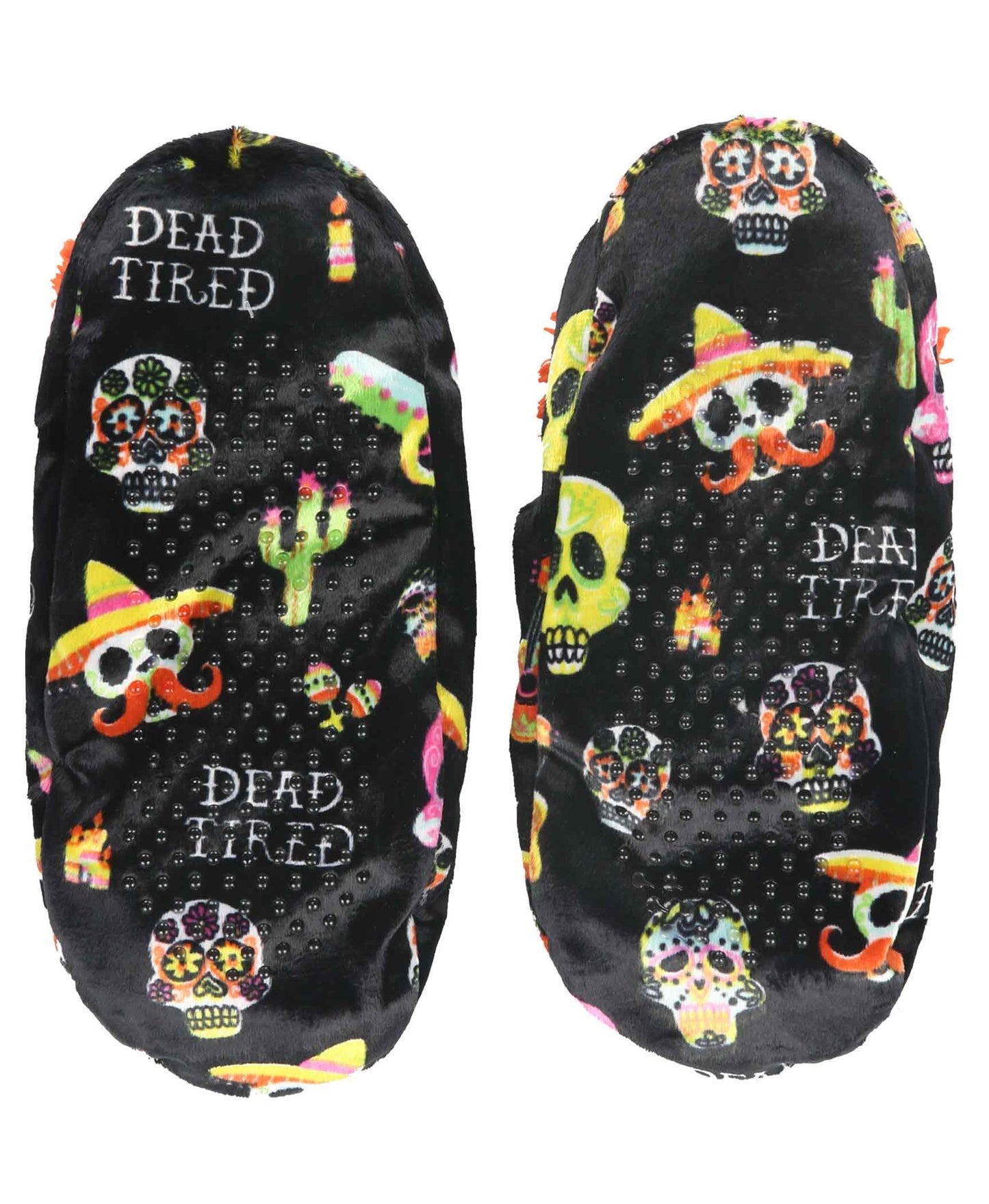 Lazy One Fuzzy Feet Slippers for Women, Cute Fleece-Lined House Slippers, Sugar Skulls, Halloween, Non-Skid (Dead Tired Orange. L/XL)