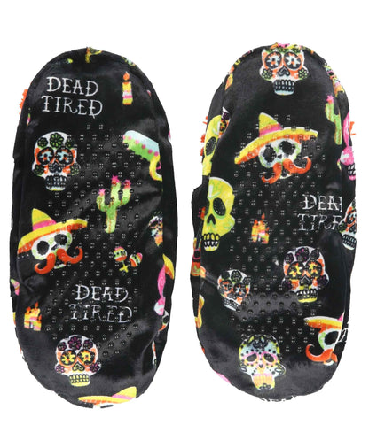 Lazy One Fuzzy Feet Slippers for Women, Cute Fleece-Lined House Slippers, Sugar Skulls, Halloween, Non-Skid (Dead Tired Orange. L/XL)
