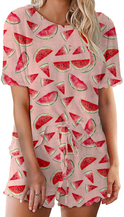 Halloween Pjs Womens Ruffle Long Sleeve Tops and Short Sets Pumpkin Halloween Pajamas_WM_S