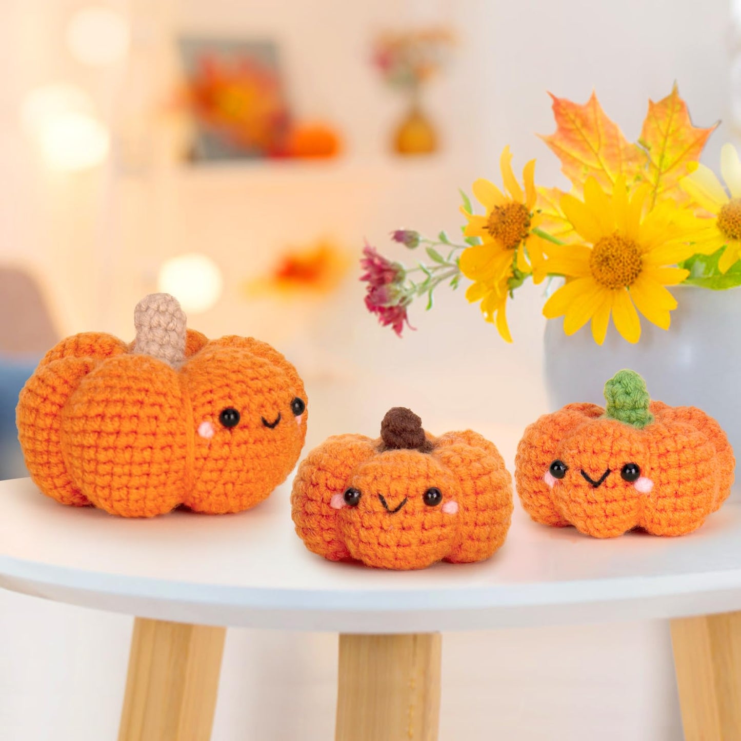 Crochetta Crochet Kit for Beginners, Crochet Starter Kit with Step-by-Step Video Tutorials, Crochet Animal Kits for Adults and Kids, DIY Craft Supplies, 3 Pack Halloween Pumpkins Family (40%+ Yarn)