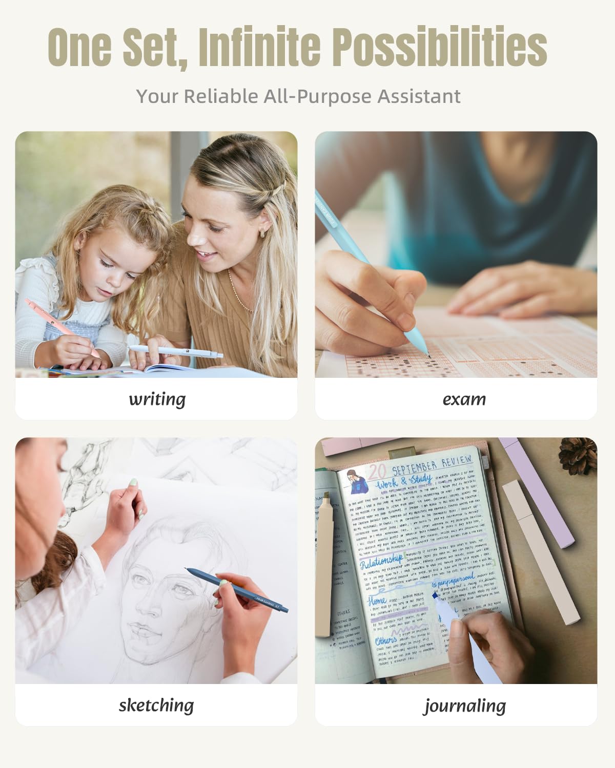 Four Candies 39 PCS Aesthetic School Supplies with Cute Pen Case, 12 Pastel Highlighters, 5 Black Ink Gel Pens, 6 Mechanical Pencils Set 0.5 & 0.7 mm for Students Stationary College Essentials (Pink)