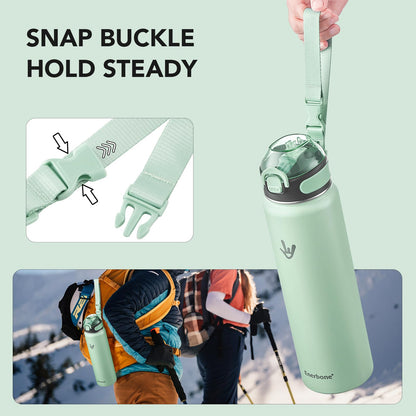 Enerbone 32 oz Insulated Water Bottle, Stainless Steel Bottle with Carrying Strap, Double-Wall Vacuum Insulation Design, Leakproof Sports Bottle with Straw, Keep Drinks Cold or Hot for Hours