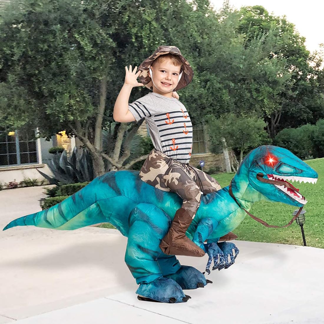 GOOSH Inflatable Dinosaur Costume for Kids Riding T Rex Funny Blow Up Boys Girls Costume for Halloween Fancy Dress Party Cosplay