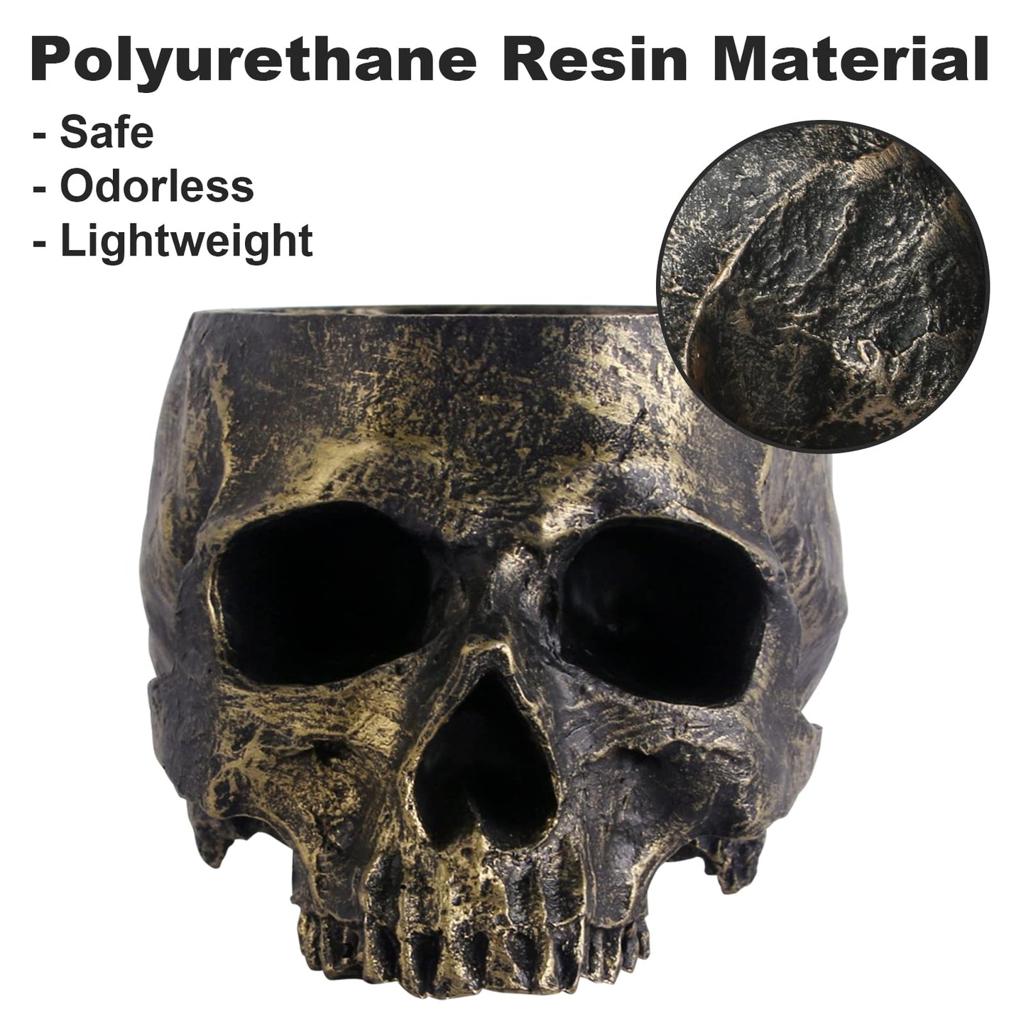 Halloween Skull Candy Dish- Deep Skull Head Halloween Candy Bowl Holder Artificial Resin Skulls Decor Indoor Outdoor Table Centerpieces Flower Pot Plant Office Pen Holder Desktop Ornaments - Bronze