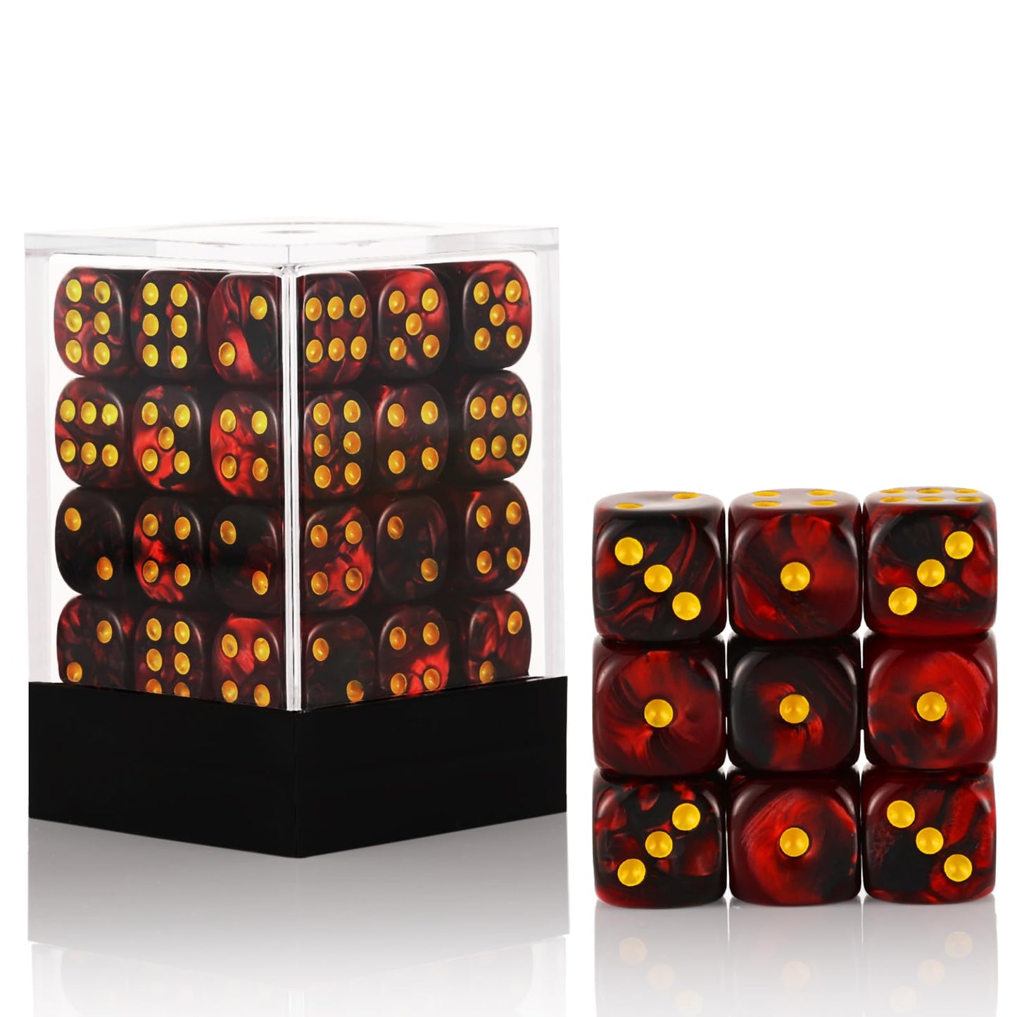 36 of Pack 12MM 6 Sided MINI Dice Set,Two Colours D6 Game Dice Set, 6 Sided Standard Dices for Yahtzee, Bunco or Teaching Math,with Portable Plastic Box(Dark Red+Black)