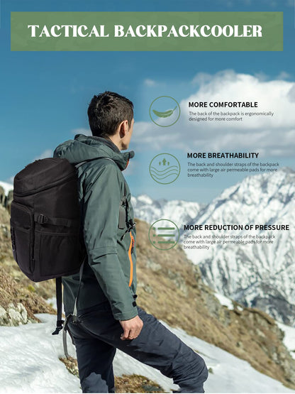 JOYHILL Backpack Cooler, Cooler Backpack Tactical Insulated 36 Cans, 2 Insulated Compartments Thermal Bag for Men Women, Lunch Bag for Camping Hiking Picnic Beach, Black