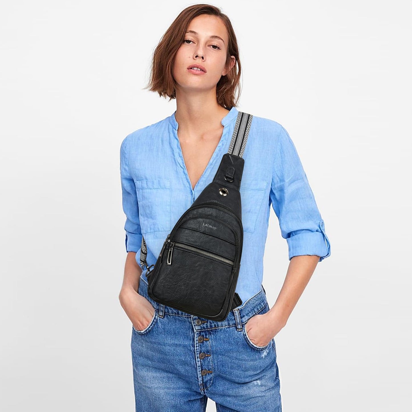 LATMAP Sling Bag For Women Faux Leather Anti Theft Small Casual