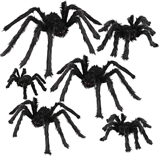 Dreampark Halloween Spider Decorations, 6 Pcs Realistic Hairy Spiders Set, Scary Spider Props for Indoor, Outdoor and Yard Creepy Decor (6 Different Sizes)