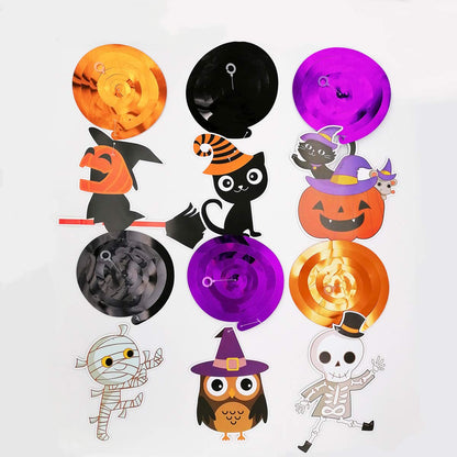 2025 Halloween Banner Party Decoration（Pre-Assembled） Cute Halloween Garland Bunting Banner Triangle Flag with Foil Swirl Ceiling Hanging Cards, Pumpkin Ghost Witches Bat Spider Skull Sticker